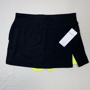 NWT LAYER 8 Skort Women's Large Tennis Golf Performance Black Neon Yellow SHorts
